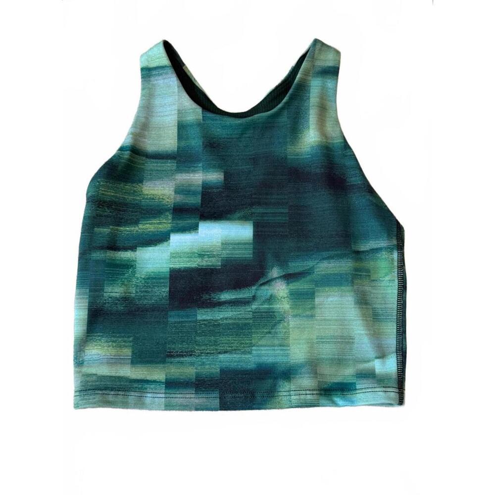 Athleta Girl "Aurora" Seamless Green Abstract Printed Crop Tank Size S (7)